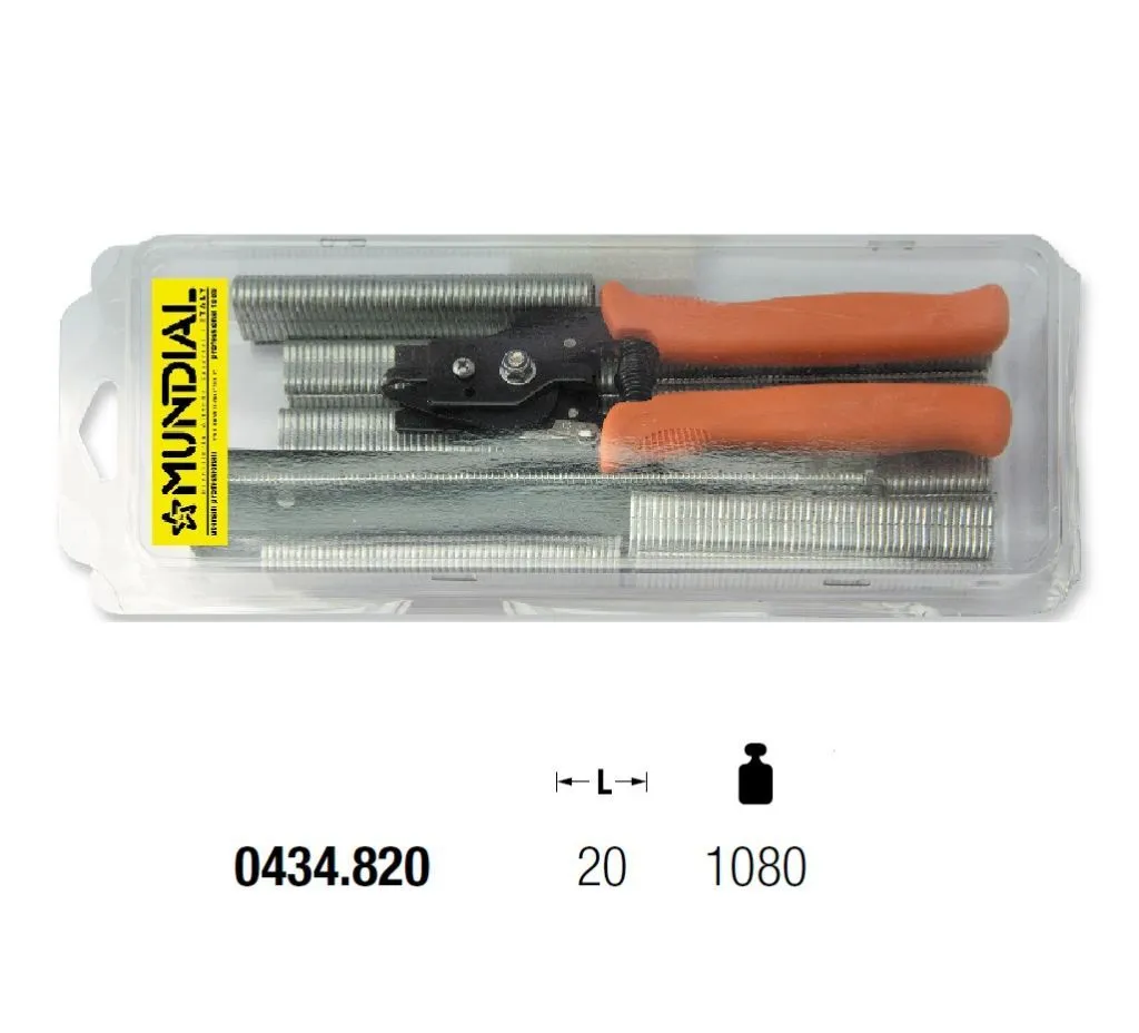 0434.820 PINZA PER RETI AUTOMATICA CON CARICATORE + PUNTI ZINCATI - tipo standard