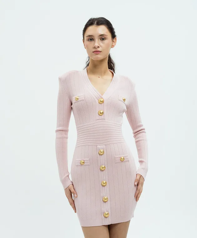 Balmain Miniabito rosa con motivo strutturato DF1R8059KB07