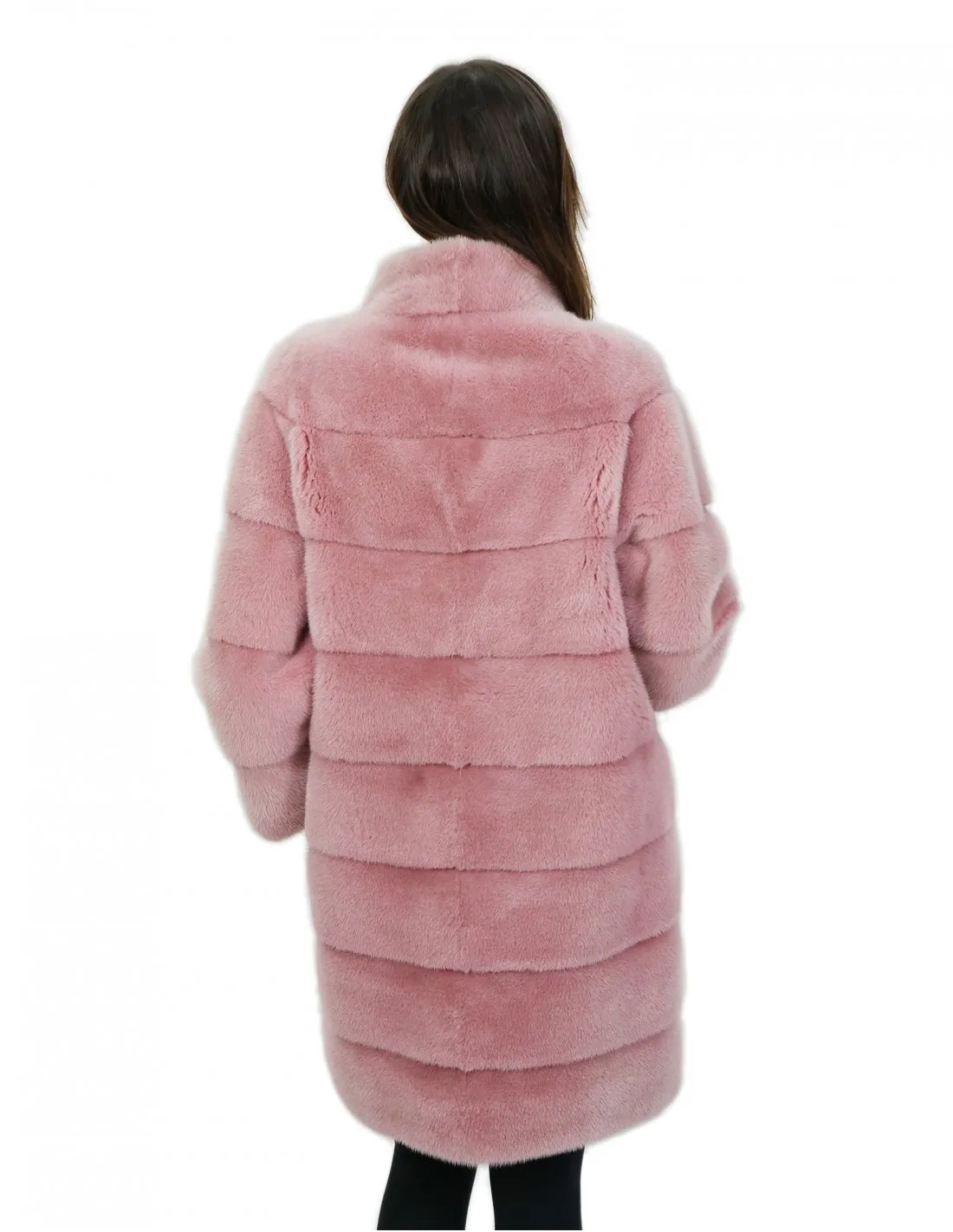 Cappottino quarzo rosa in visone orizzontale 46 lungo 92 centimetri con tasche esterne 