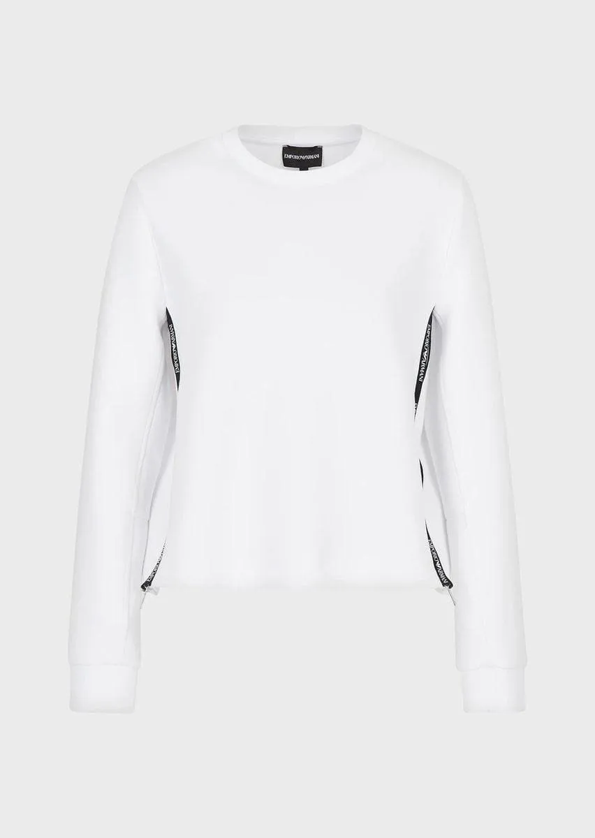 Felpa in double jersey con zip laterali e tape logato