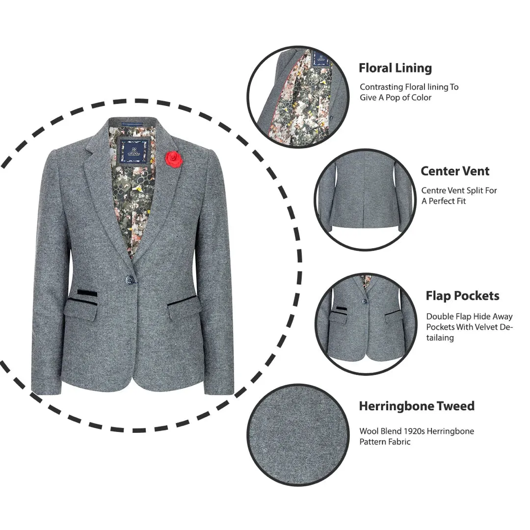 Giacca Blazer da Donna in Tweed stile Gatsby Blinders Retro Vintage