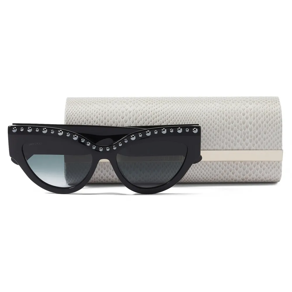 Jimmy Choo - Sonja - Occhiali da Sole Cat-Eye Neri con Perle Nero Corvino - Jimmy Choo Eyewear