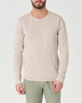 Maglia girocollo beige in puro cotone effetto fiammato