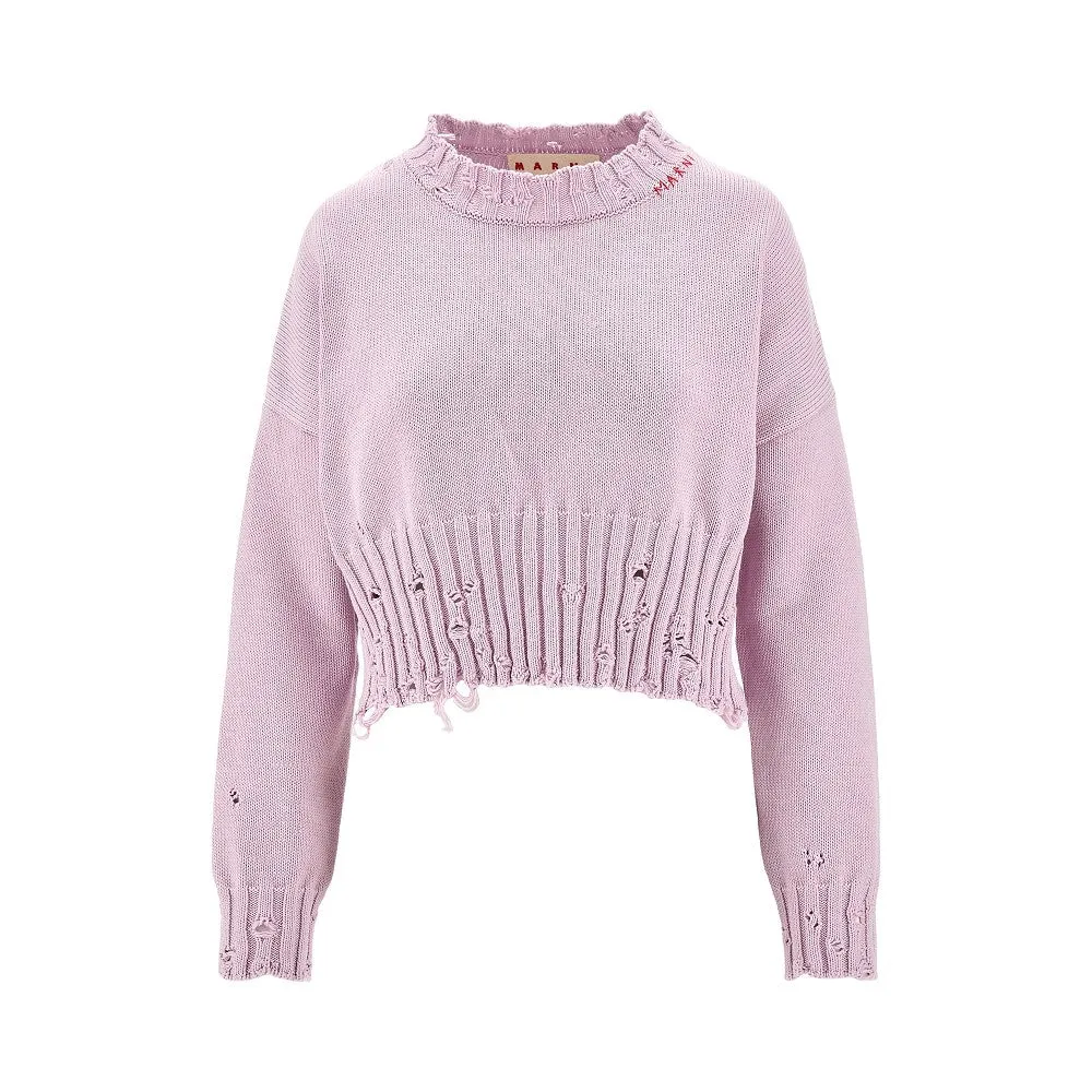 Pullover cropped con effetto usurato