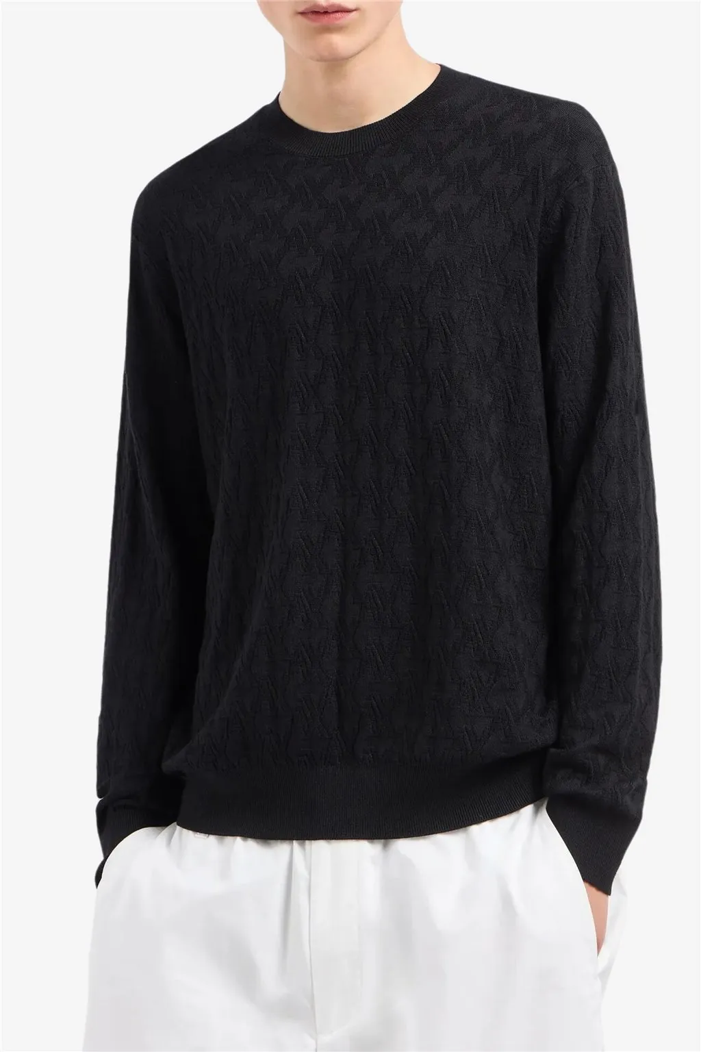 PULLOVER NERO DA UOMO ARMANI EXCHANGE MONOGRAM 6DZM6K
