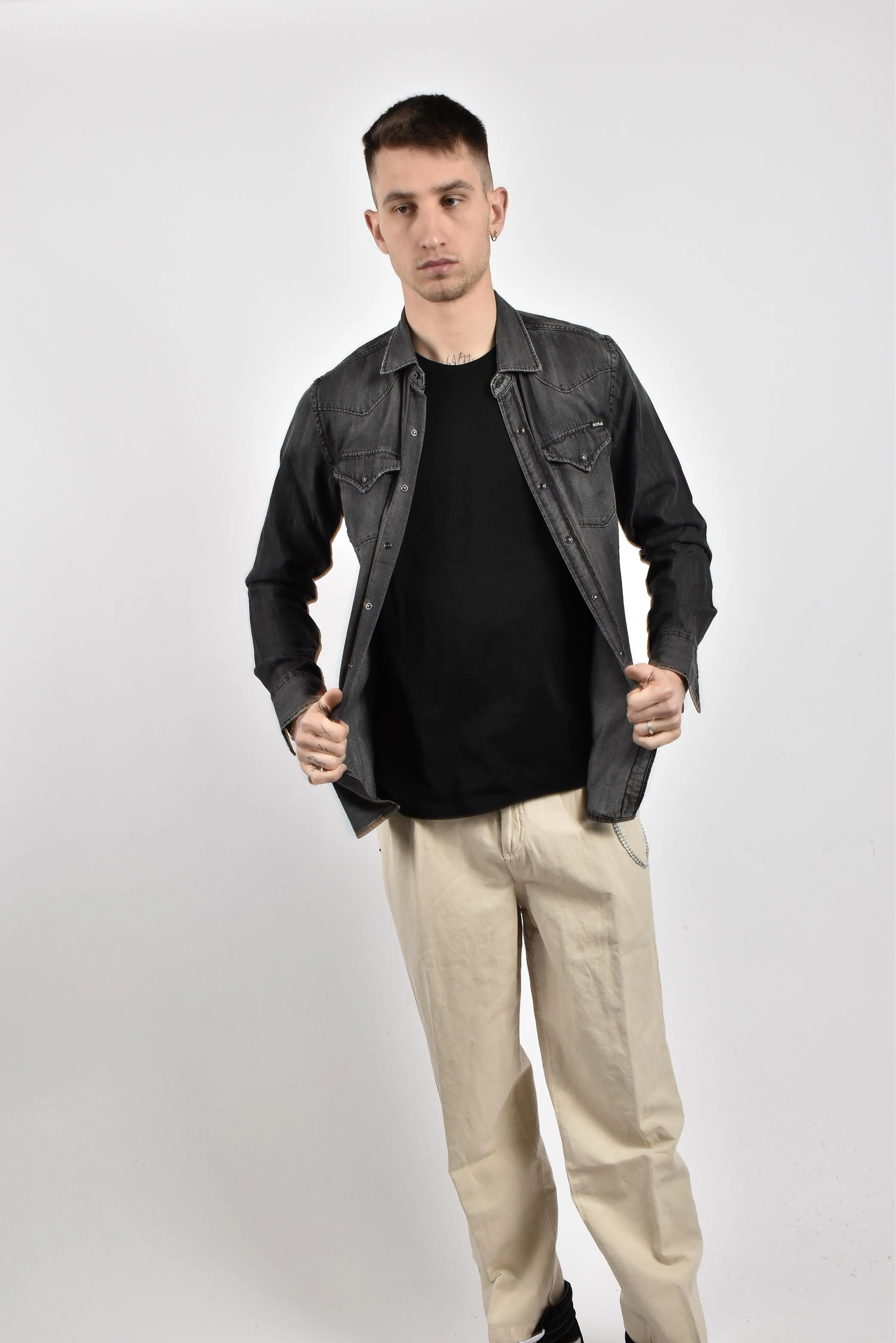 REPLAY CAMICIA JEANS GREY