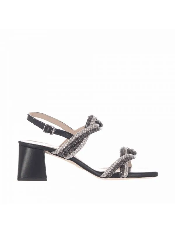 Sandalo in nappa con strass
