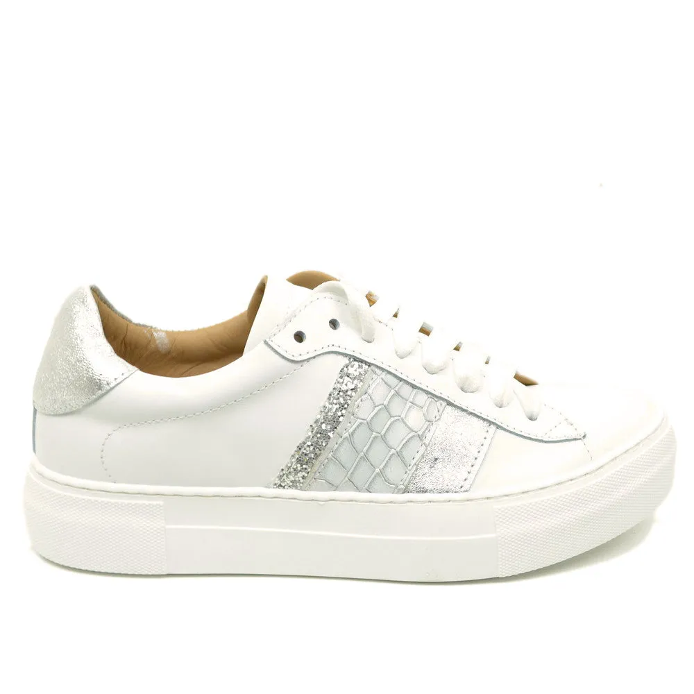 Sneakers Donna Bianche con Glitter Argento Made in Italy