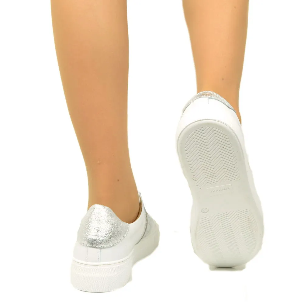 Sneakers Donna Bianche con Glitter Argento Made in Italy