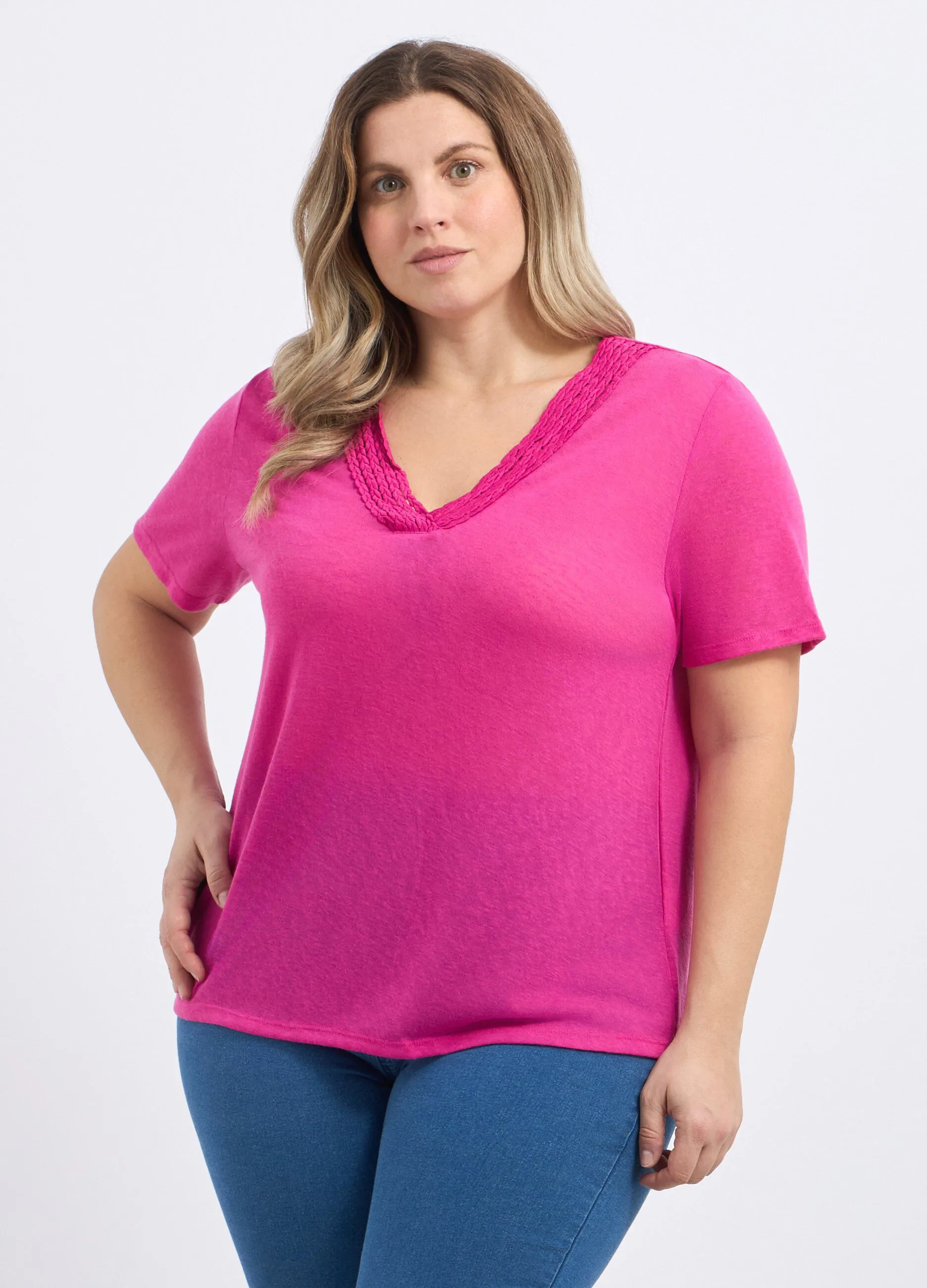T-shirt con collo lavorato donna curvy