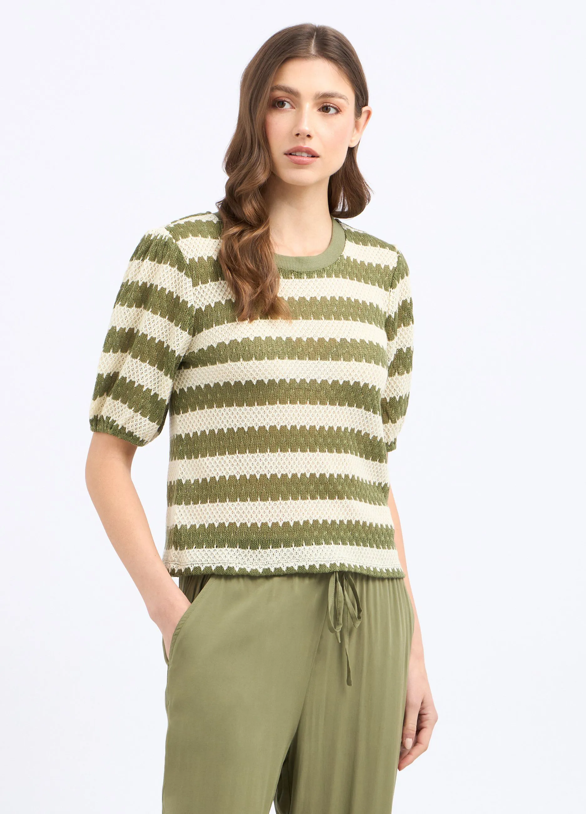 T-shirt rigata con lavorazione tricot donna