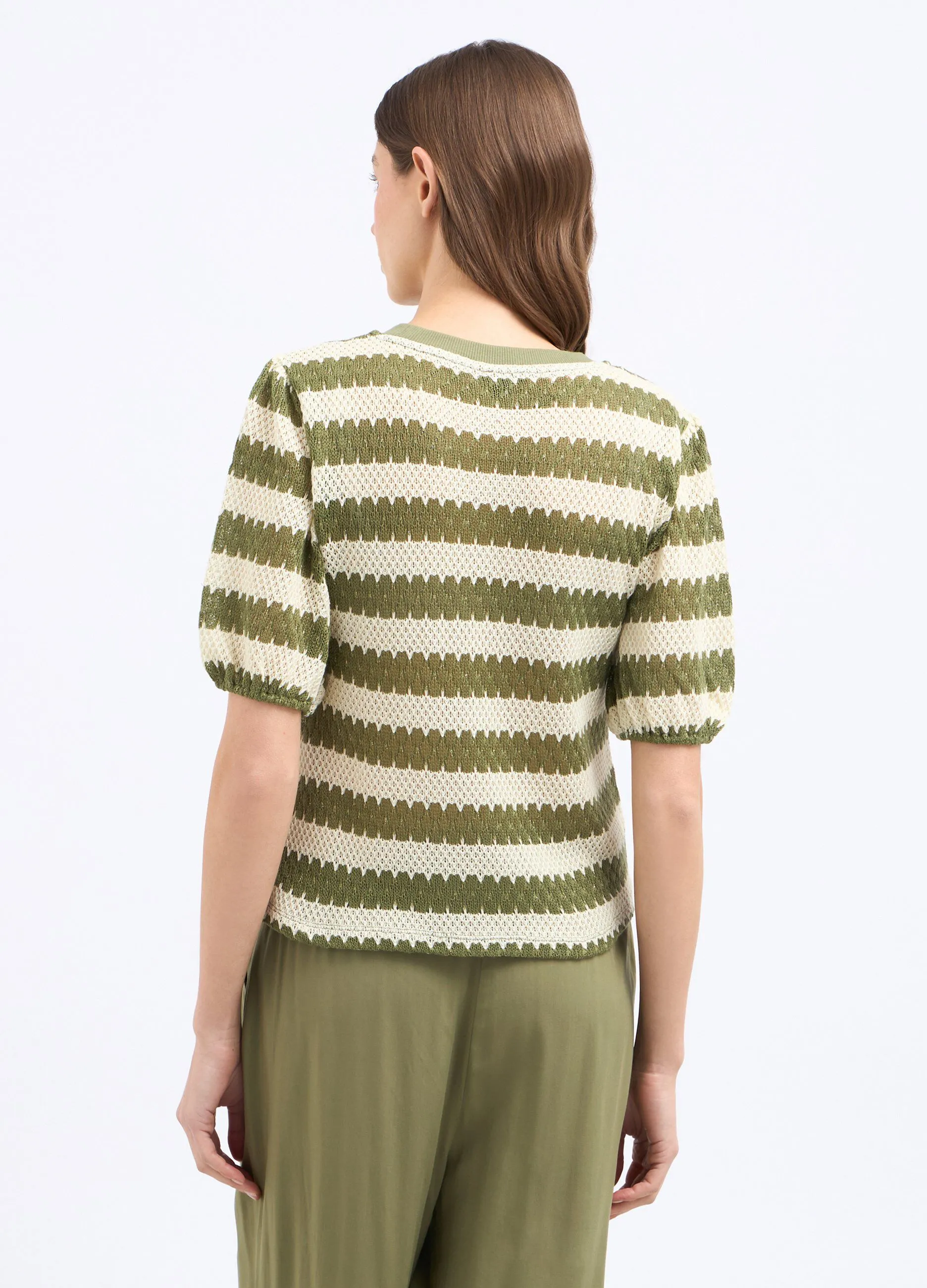 T-shirt rigata con lavorazione tricot donna