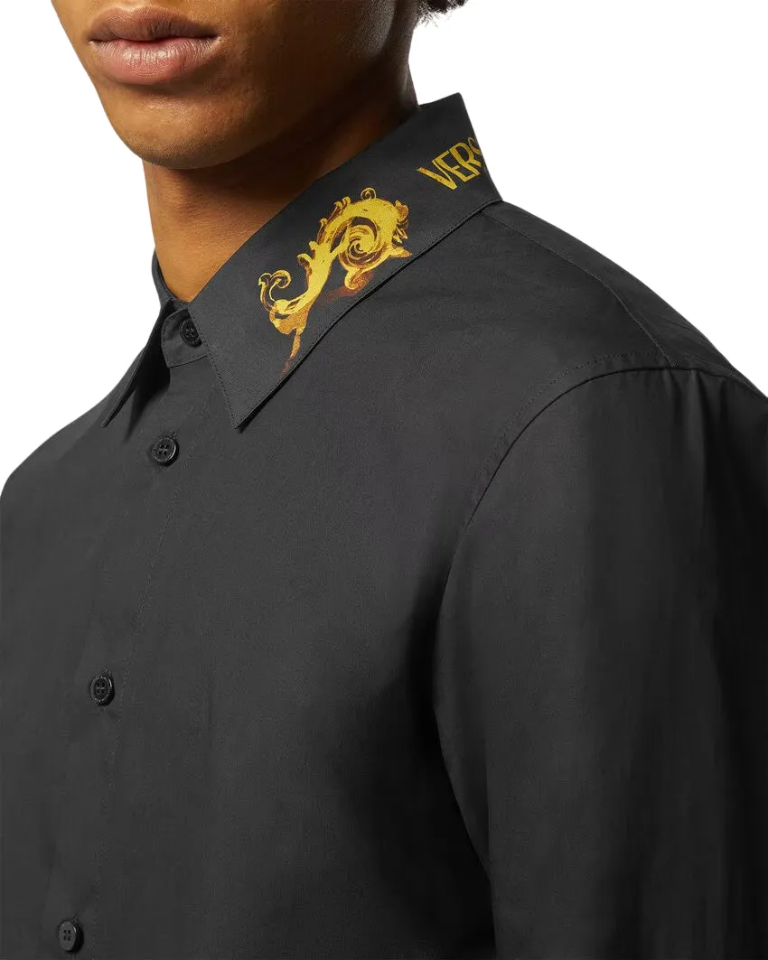 Versace Jeans Couture camicia a manica lunga con colletto in fantasia barocca nero
