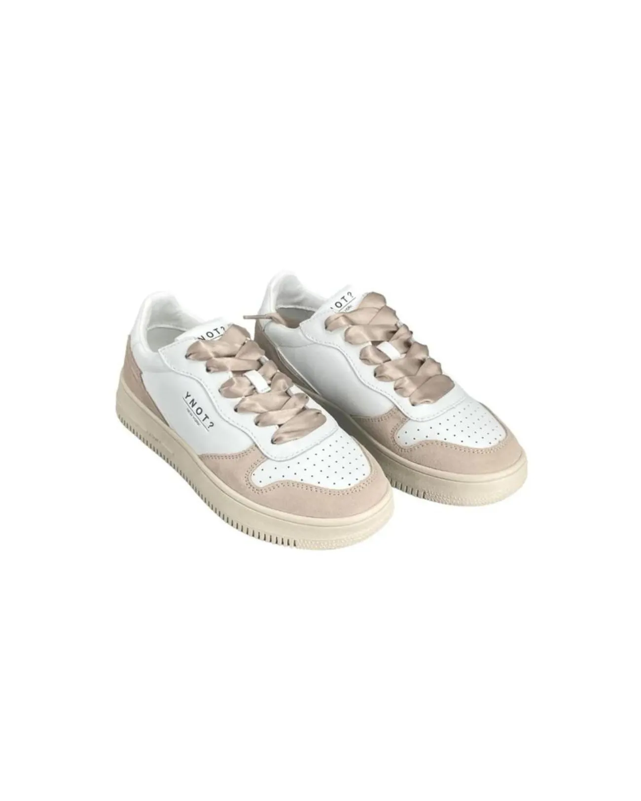 Ynot - Sneakers donna in pelle con inserti scamosciato e lacci in raso beige New York | Studioarch.com